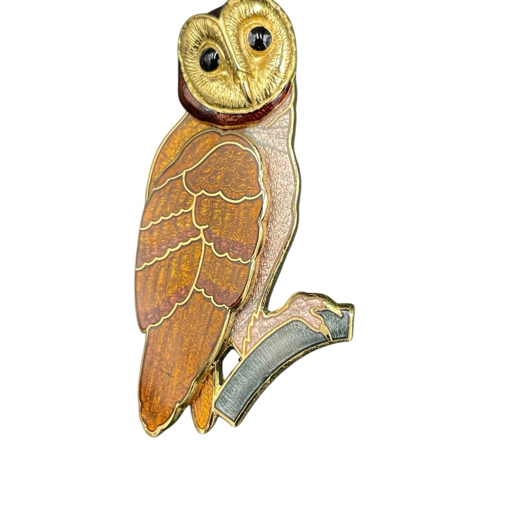 Vintage Watkins Golden Brown Barn Owl Brooch Gold Plated Enamel